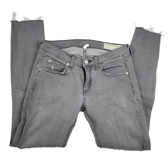 rag & bone Grey Skinny Jeans Size 27 Raw Hem Distressed Low Rise Grunge Denim - Picture 1 of 16